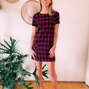 Red and blue flannel shirt dress